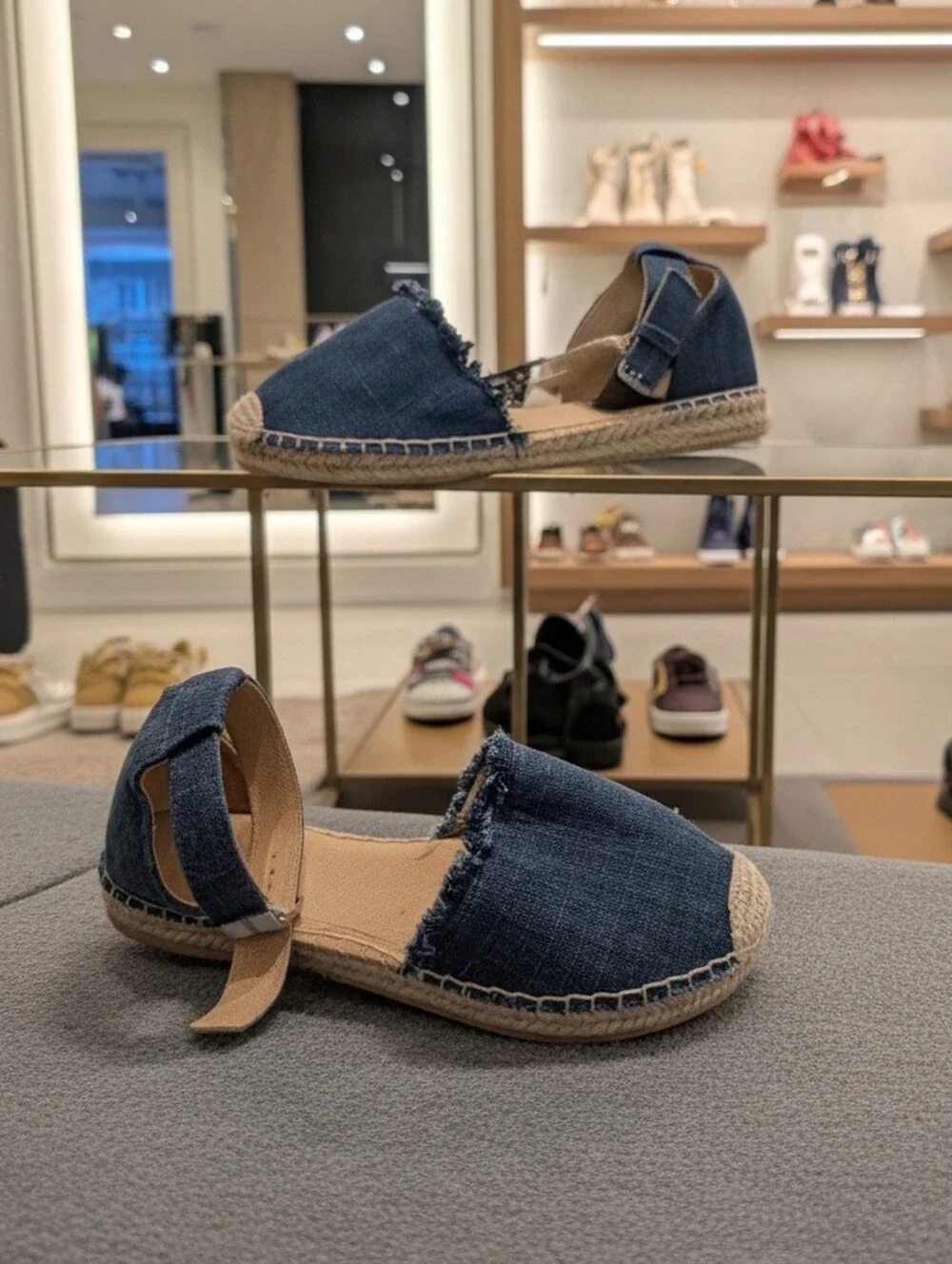 New W/Flaw Minnetonka Denim Blue Espadrille Sandals with Ankle Strap 8M